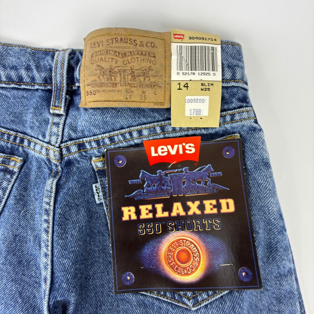 Vintage 90s Levis 550 Relaxed Fit Slim Denim Shorts Kids‎ Size 14 NWT NOS Y2K